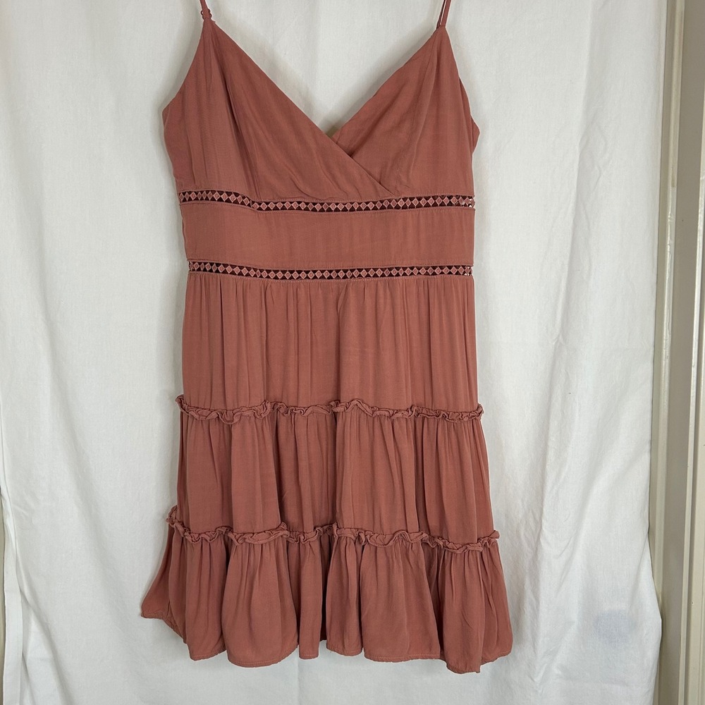 Trixxi Tiered Mini‎ Dress Sleeveless Surplice Ruffle Trim Casual Womens Medium